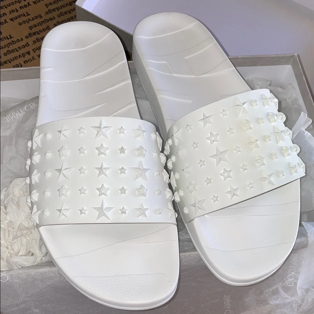 JIMMY CHOO White Star Embellished Unisex Slides - Picture 1 of 14